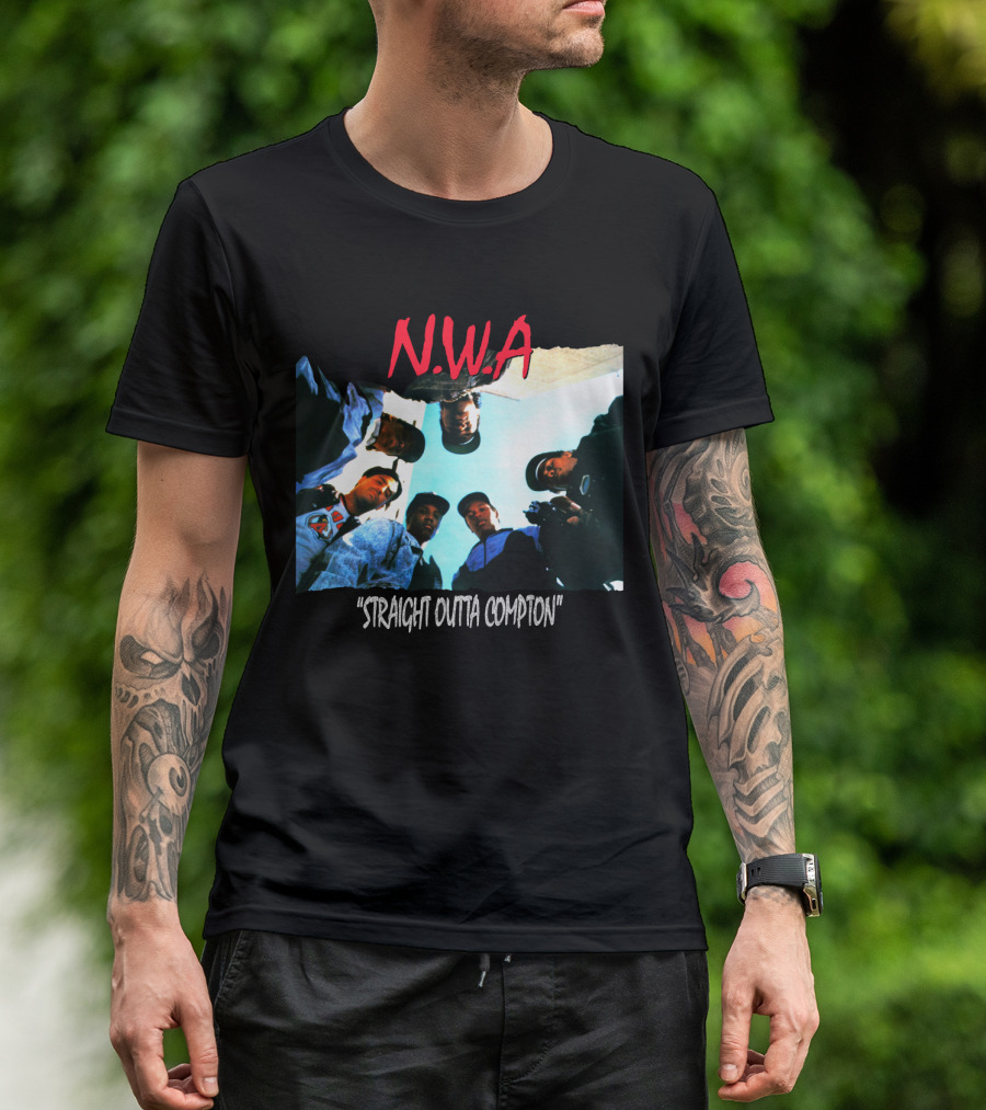 N.w.a Straight Outta Compton Black Crew Portrait 90S Style T-Shirt