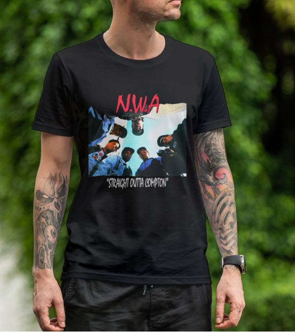 N.w.a Straight Outta Compton Black Crew Portrait 90S Style T-Shirt