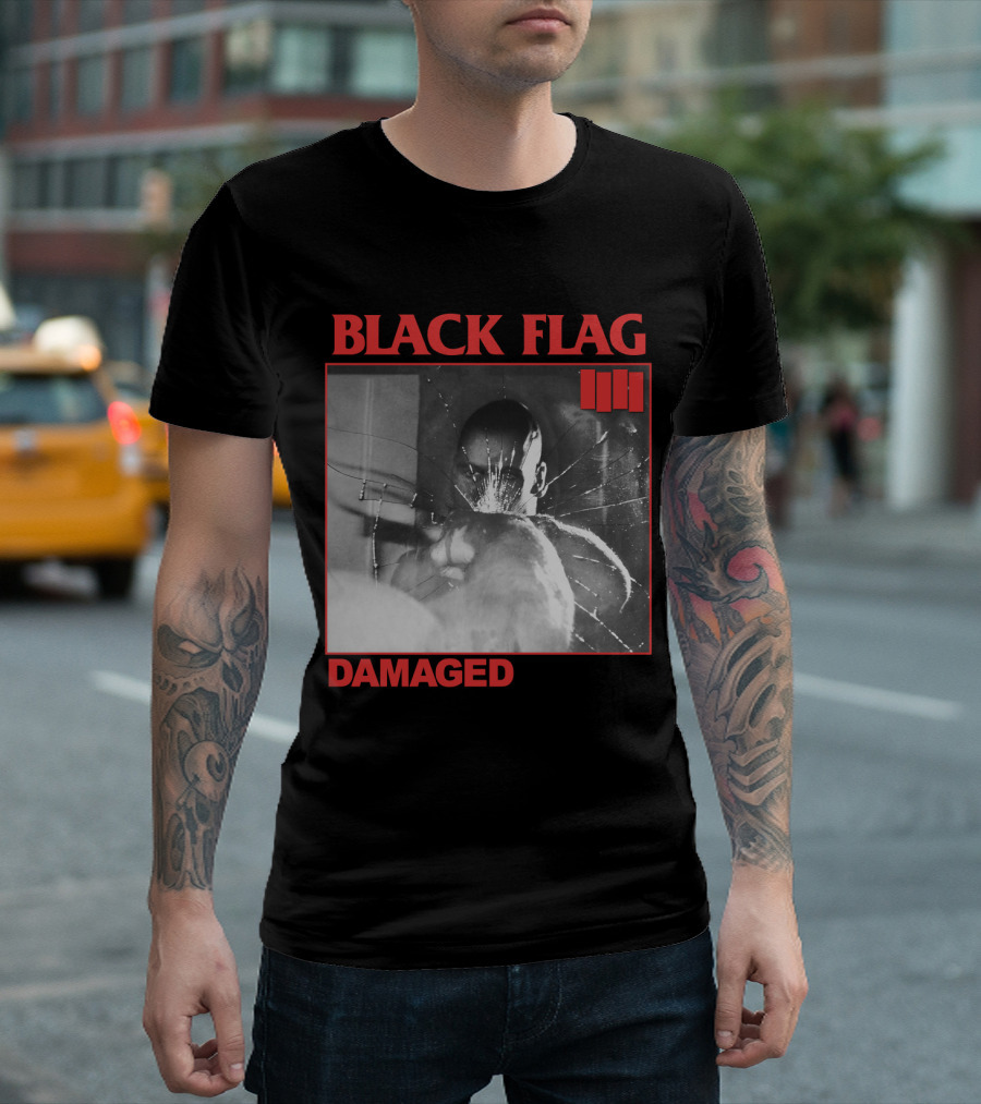 Black Flag Damaged Album Cover Black And White Broken Glass Image T-Shirt