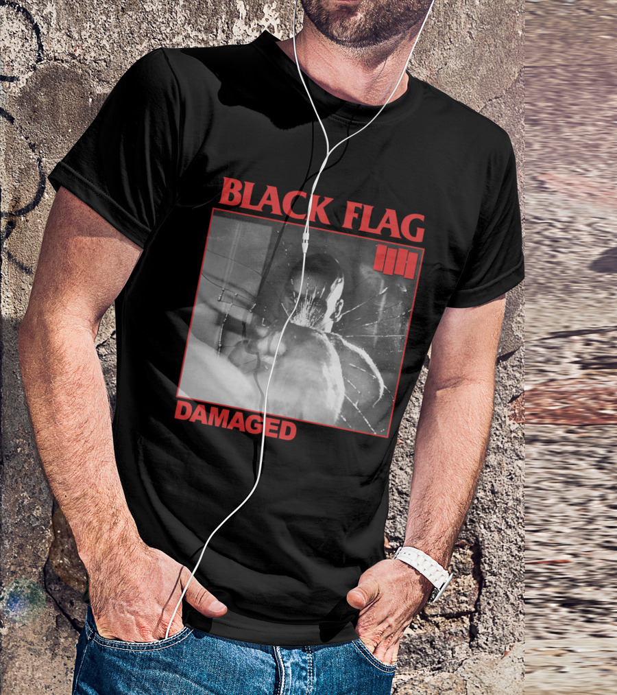 Black Flag Damaged Album Cover Black And White Broken Glass Image T-Shirt