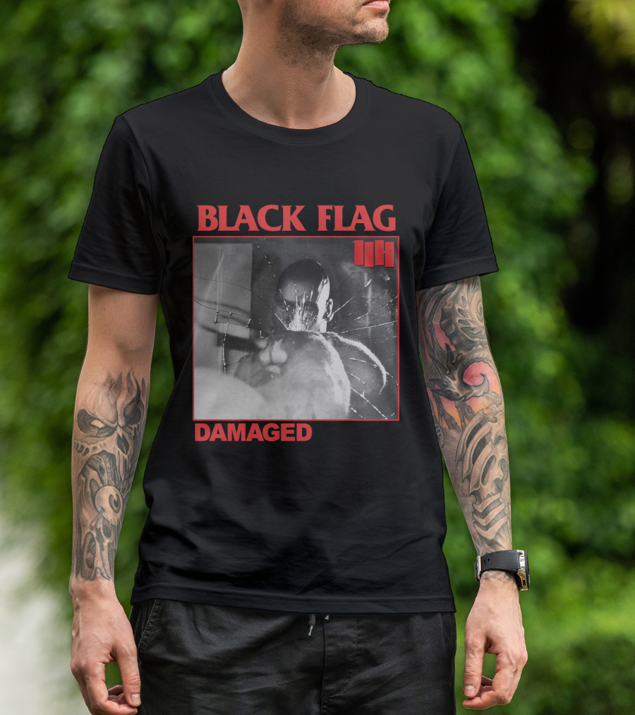 Black Flag Damaged Album Cover Black And White Broken Glass Image T-Shirt