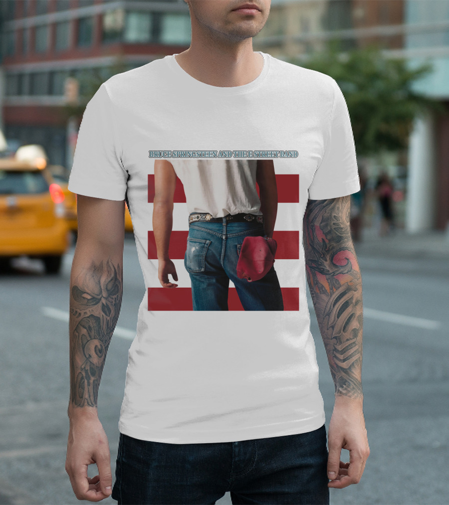 Bruce Springsteen And The E Street Band Born In The U.S.A. Denim Red Cap Stripes Iconic Album Cover T-Shirt