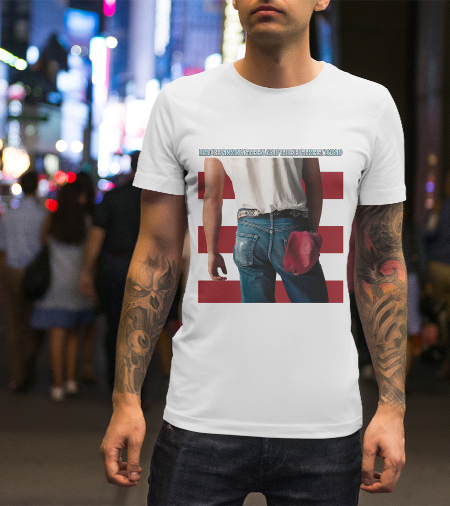 Bruce Springsteen And The E Street Band Born In The U.S.A. Denim Red Cap Stripes Iconic Album Cover T-Shirt