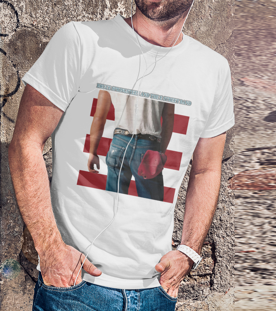 Bruce Springsteen And The E Street Band Born In The U.S.A. Denim Red Cap Stripes Iconic Album Cover T-Shirt