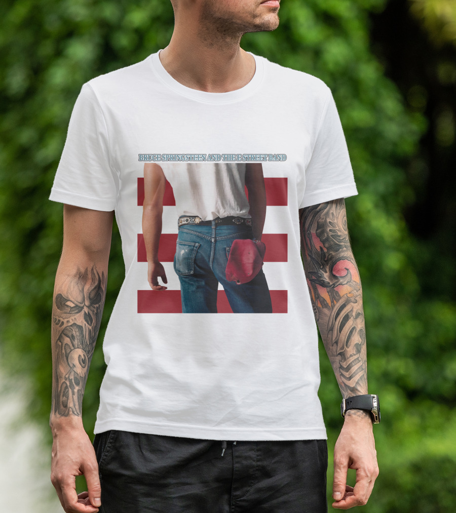 Bruce Springsteen And The E Street Band Born In The U.S.A. Denim Red Cap Stripes Iconic Album Cover T-Shirt