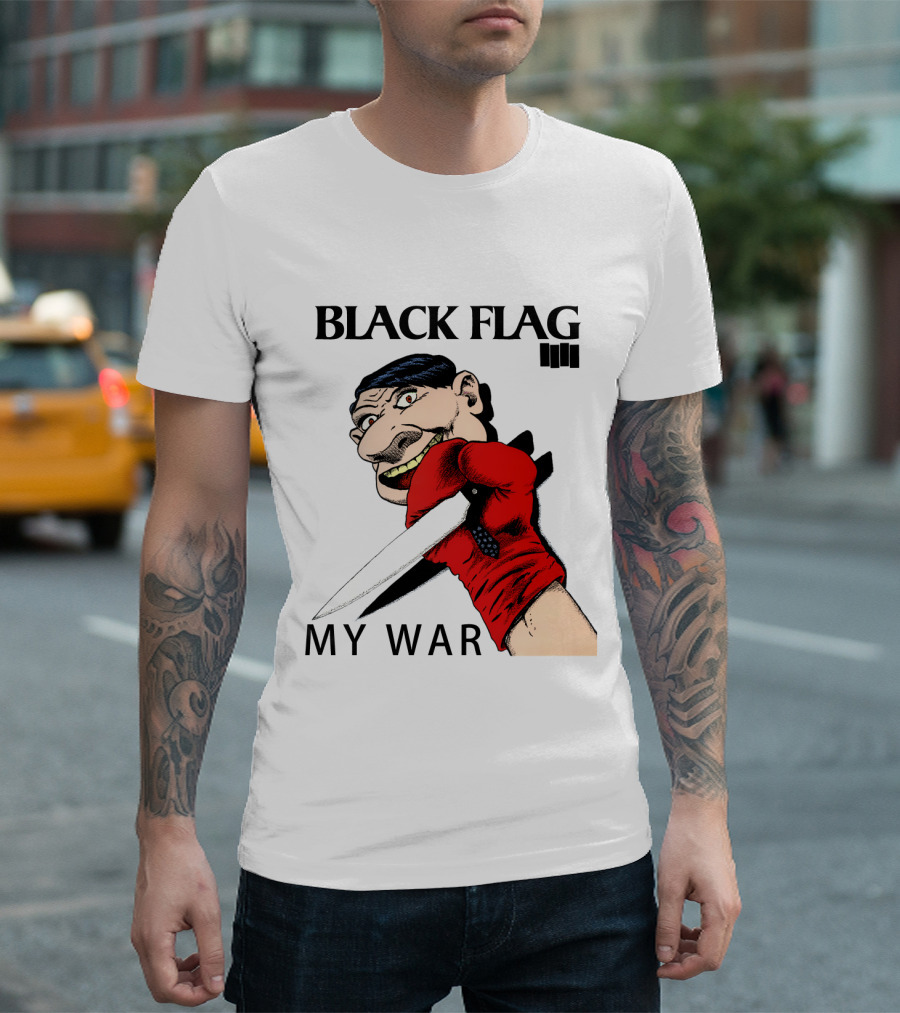 Black Flag My War Red Glove Knife Cartoon Face T-Shirt