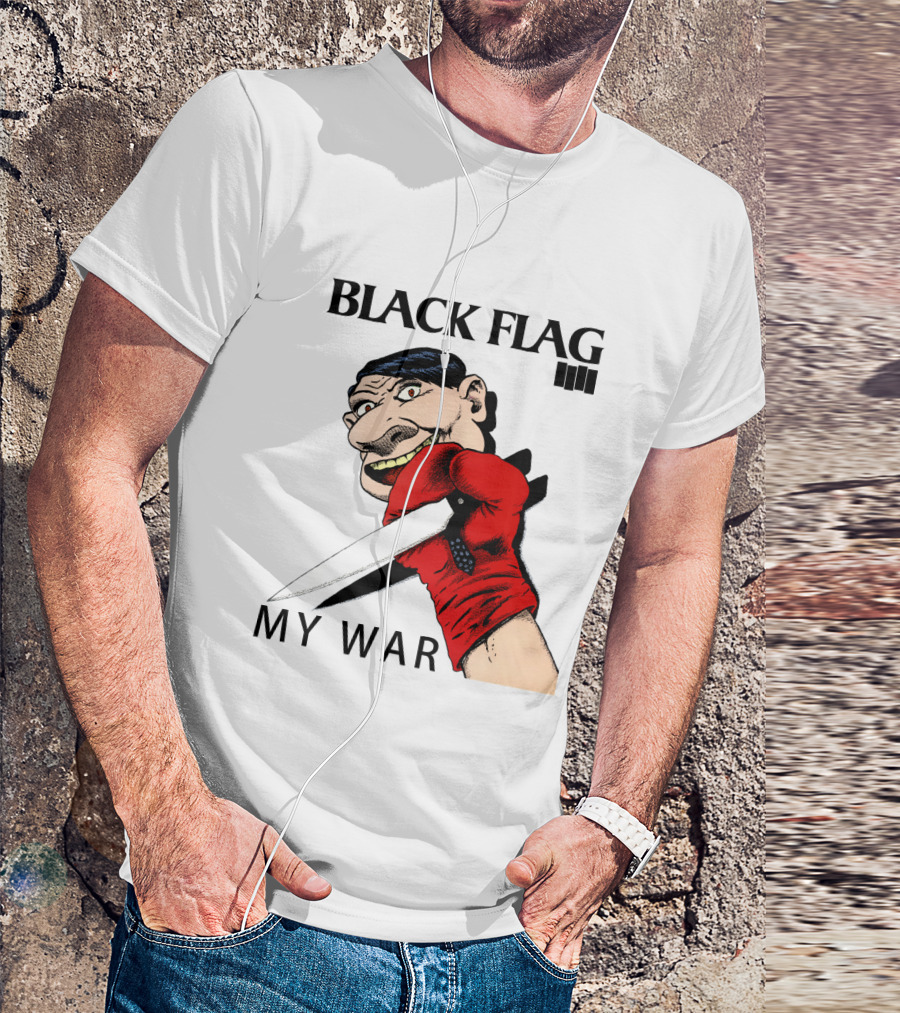 Black Flag My War Red Glove Knife Cartoon Face T-Shirt