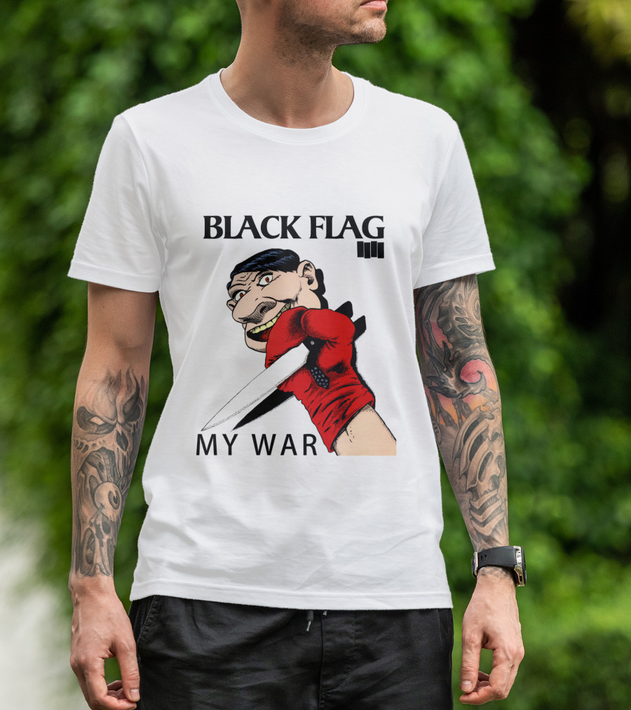Black Flag My War Red Glove Knife Cartoon Face T-Shirt
