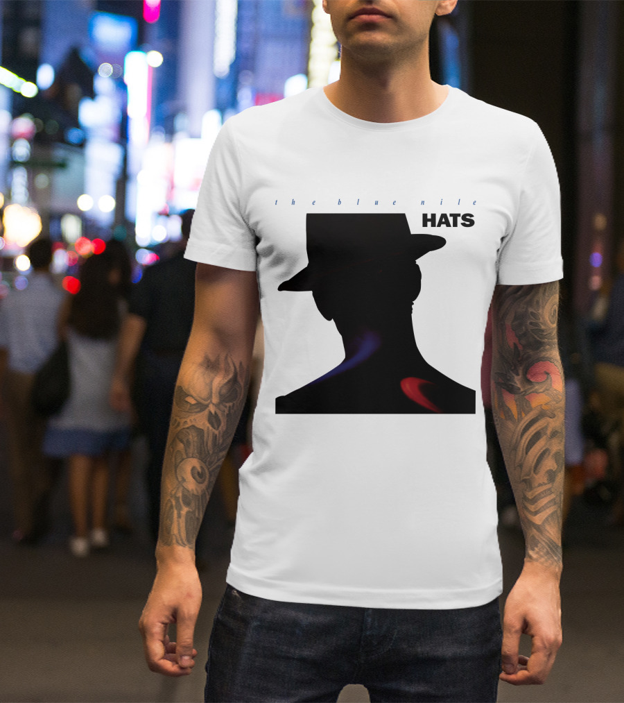 The Blue Nile Hats Silhouette With Hat In Black And Blue Accents T-Shirt