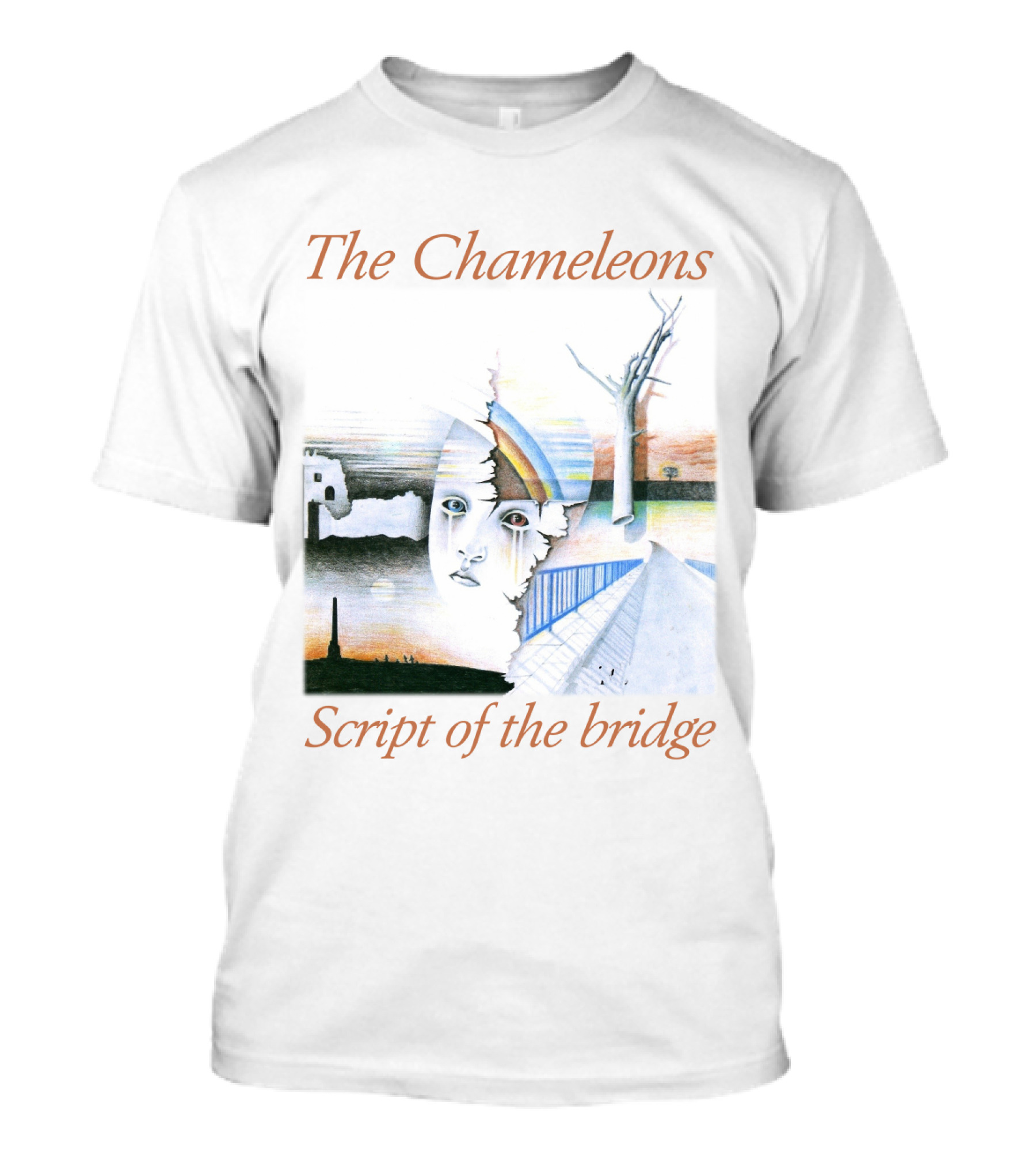 The Chameleons Script Of The Bridge Abstract Face And Landscape Art With Trees And Structures T-Shirt