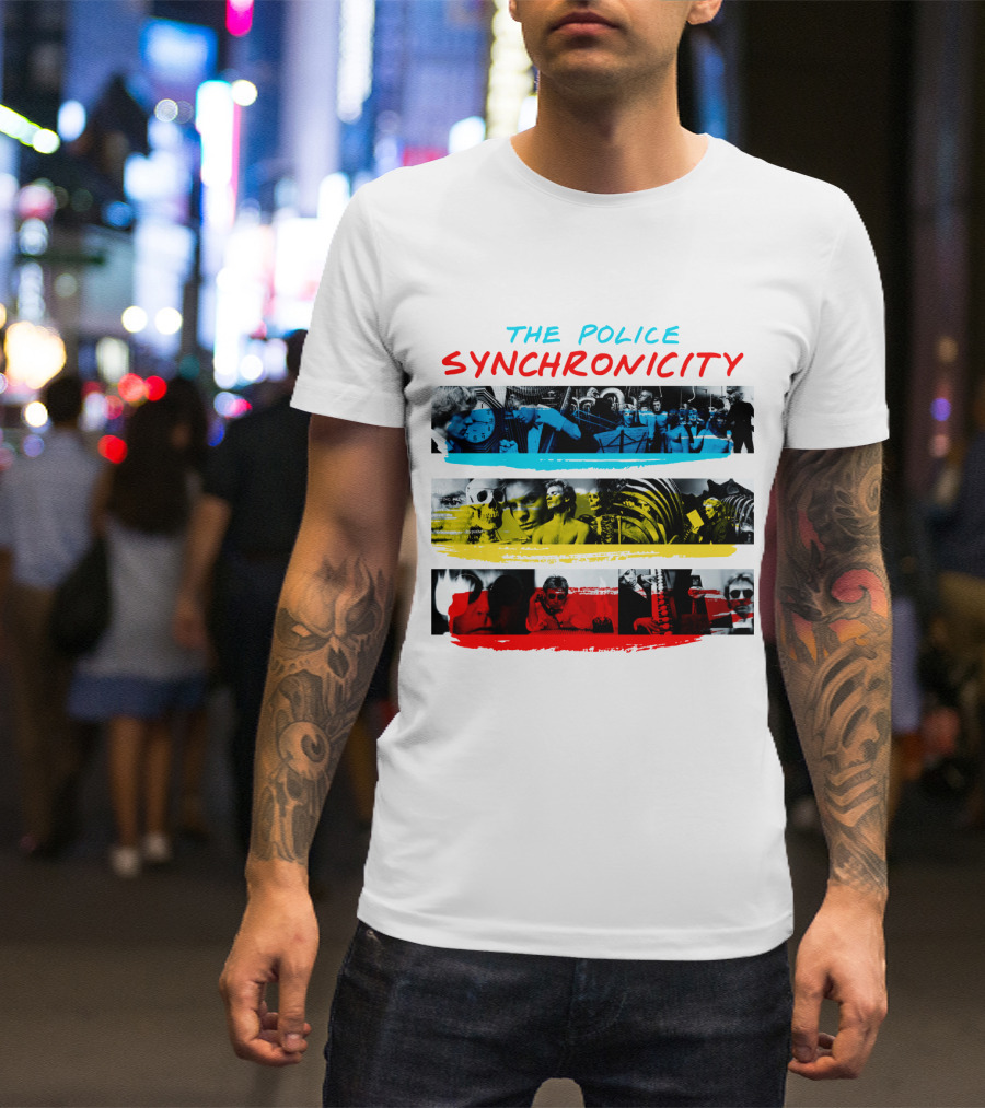 The Police Synchronicity Album Cover Art Blue Yellow Red Stripes T-Shirt