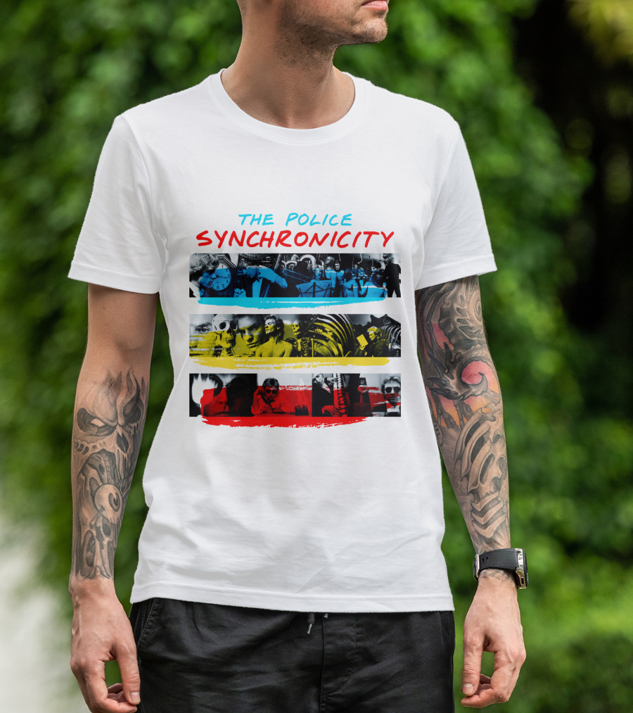 The Police Synchronicity Album Cover Art Blue Yellow Red Stripes T-Shirt