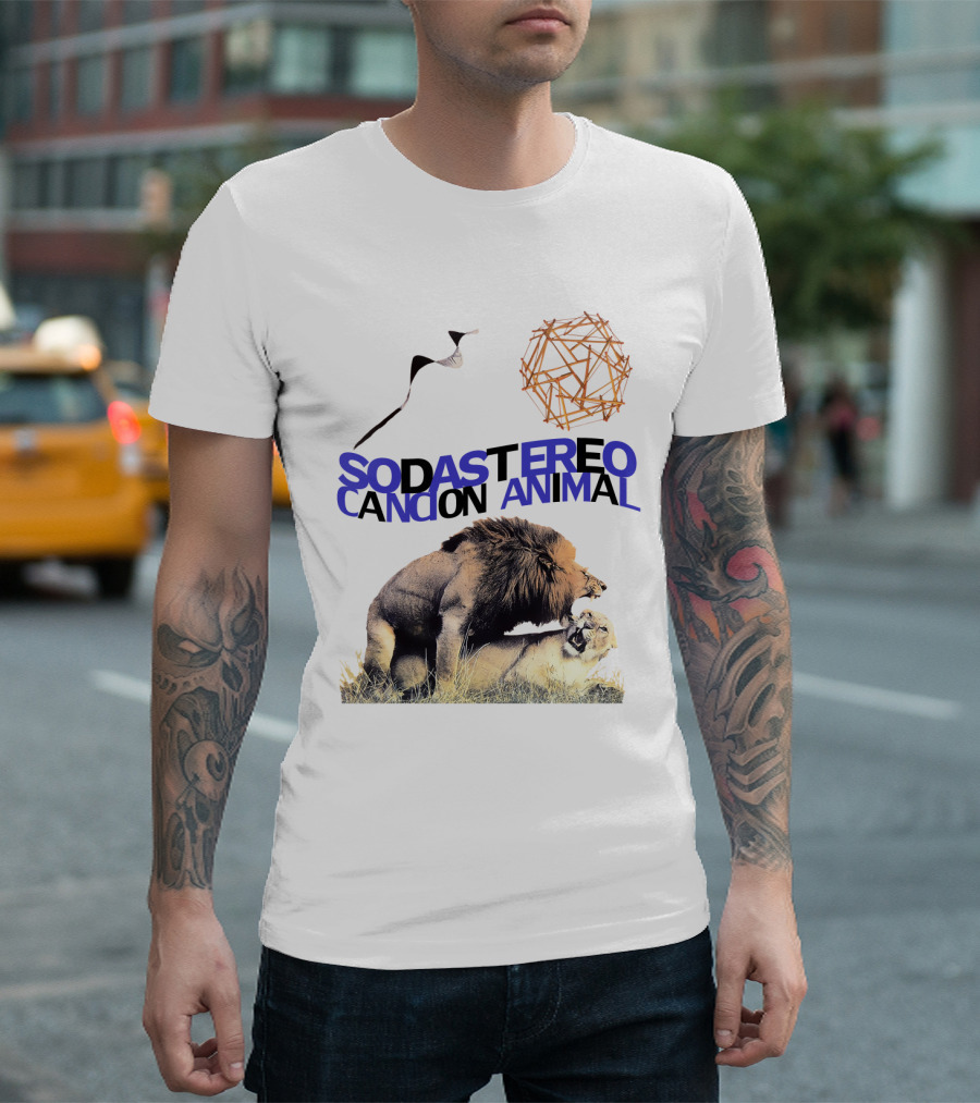 Soda Stereo Cancion Animal Lion Imagery With Geometric Sun T-Shirt