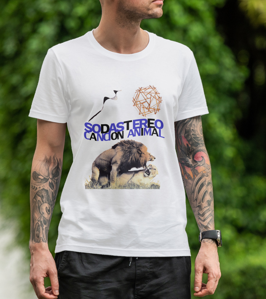 Soda Stereo Cancion Animal Lion Imagery With Geometric Sun T-Shirt
