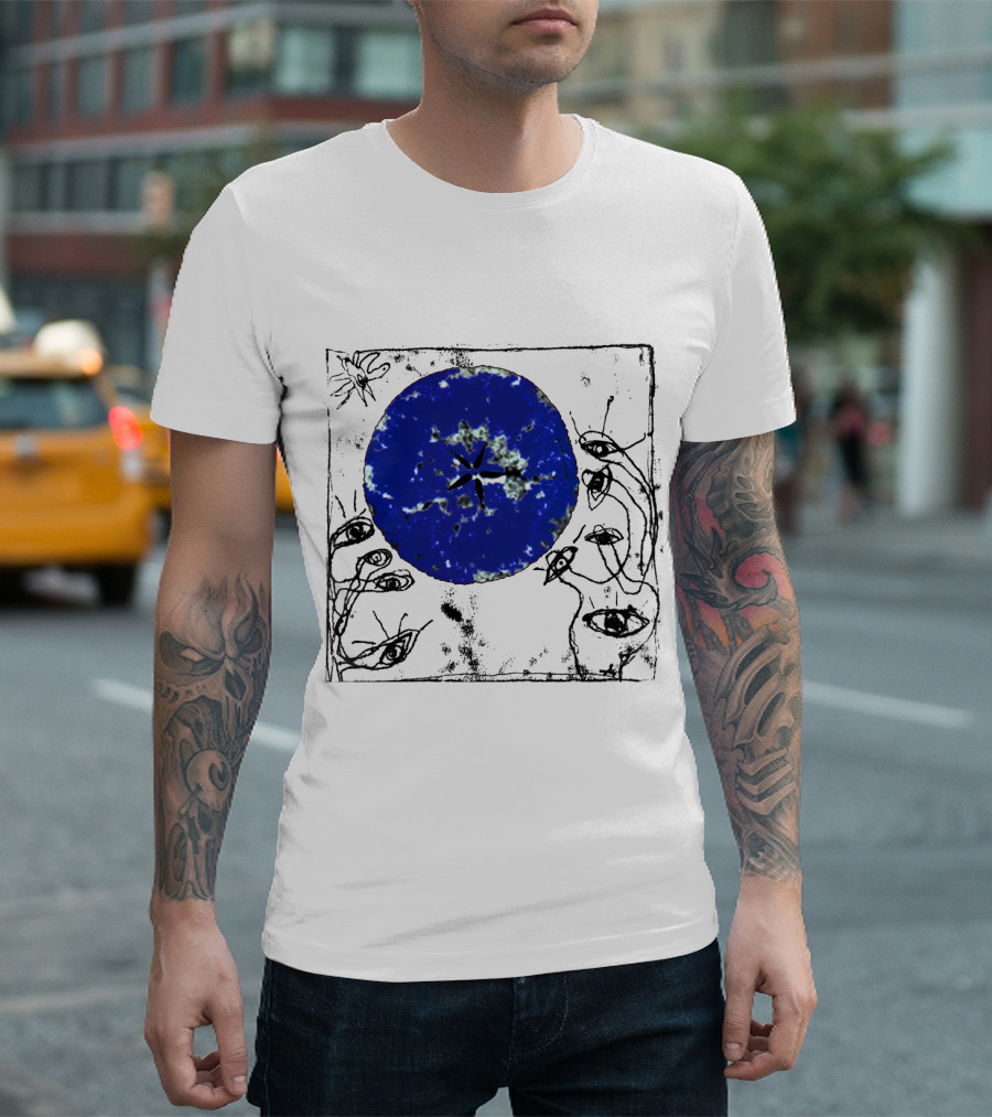 The Cure Wish Album Art Blue Circle with Abstract Eye Drawings T-Shirt