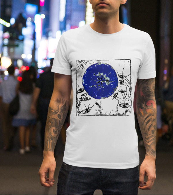 The Cure Wish Album Art Blue Circle With Abstract Eye Drawings T-Shirt