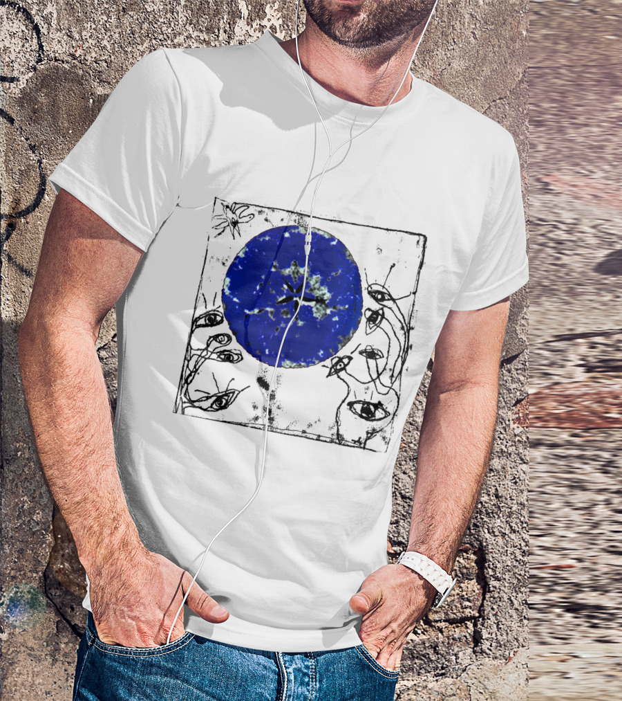The Cure Wish Album Art Blue Circle With Abstract Eye Drawings T-Shirt