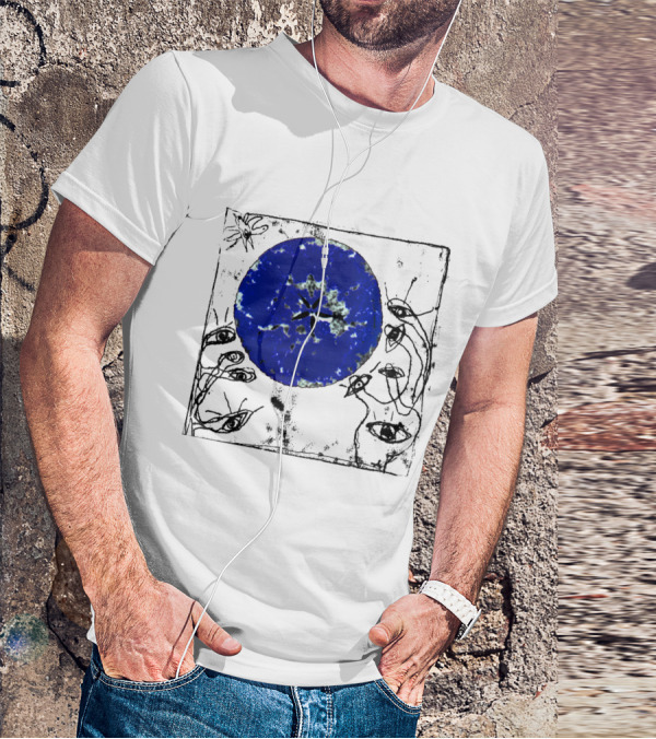 The Cure Wish Album Art Blue Circle With Abstract Eye Drawings T-Shirt