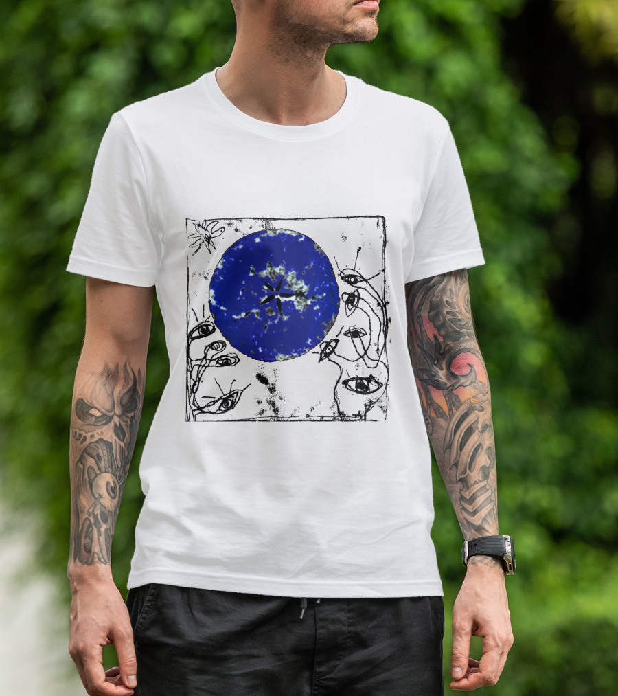 The Cure Wish Album Art Blue Circle With Abstract Eye Drawings T-Shirt