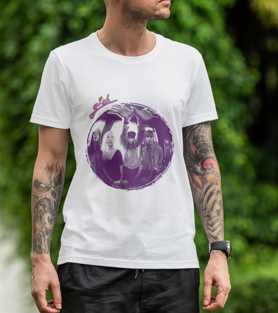 The Smashing Pumpkins Gish Album Band Photo With Purple Circle And Text T-Shirt