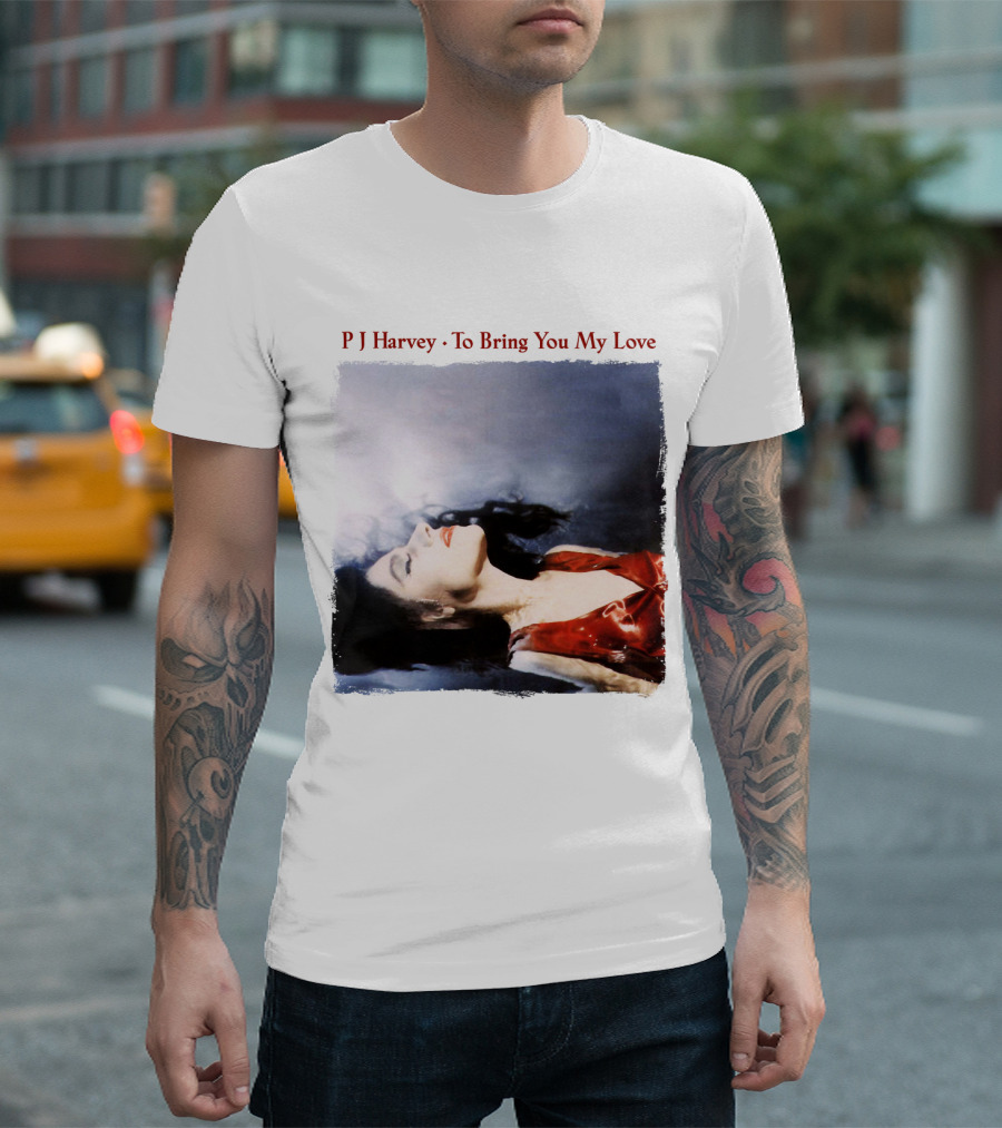 PJ Harvey To Bring You My Love Album Art Floating Woman in Red T-Shirt