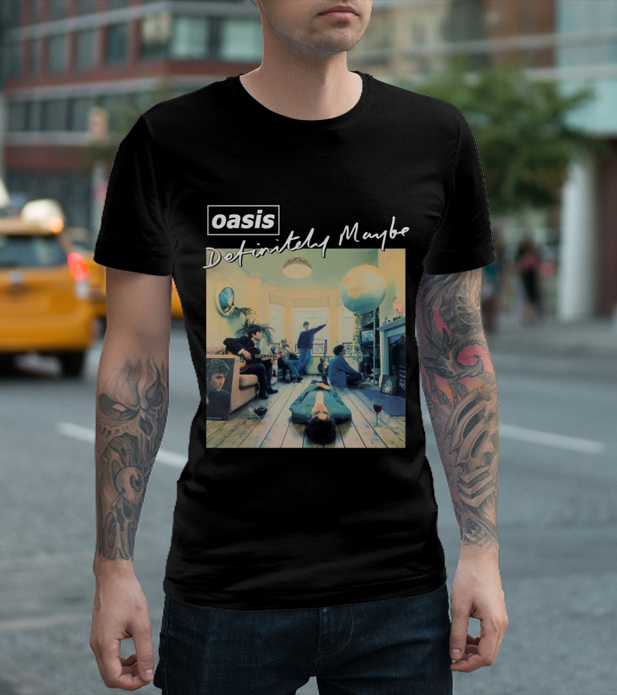 Oasis Definitely Maybe Album Cover Iconic Band Room Scene T-Shirt