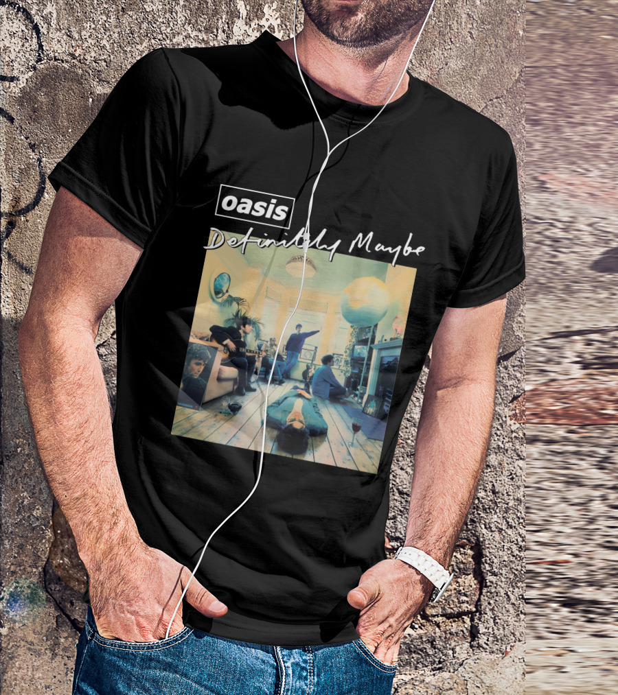 Oasis Definitely Maybe Album Cover Iconic Band Room Scene T-Shirt