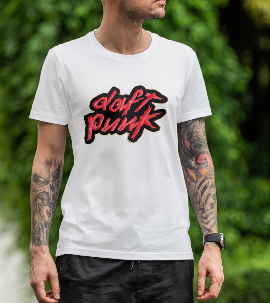 Daft Punk Logo Red Stylized Text T-Shirt