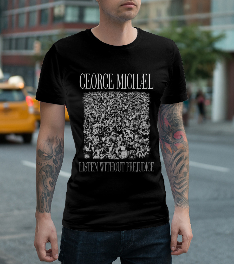 George Michael Listen Without Prejudice Crowd Collage T-Shirt