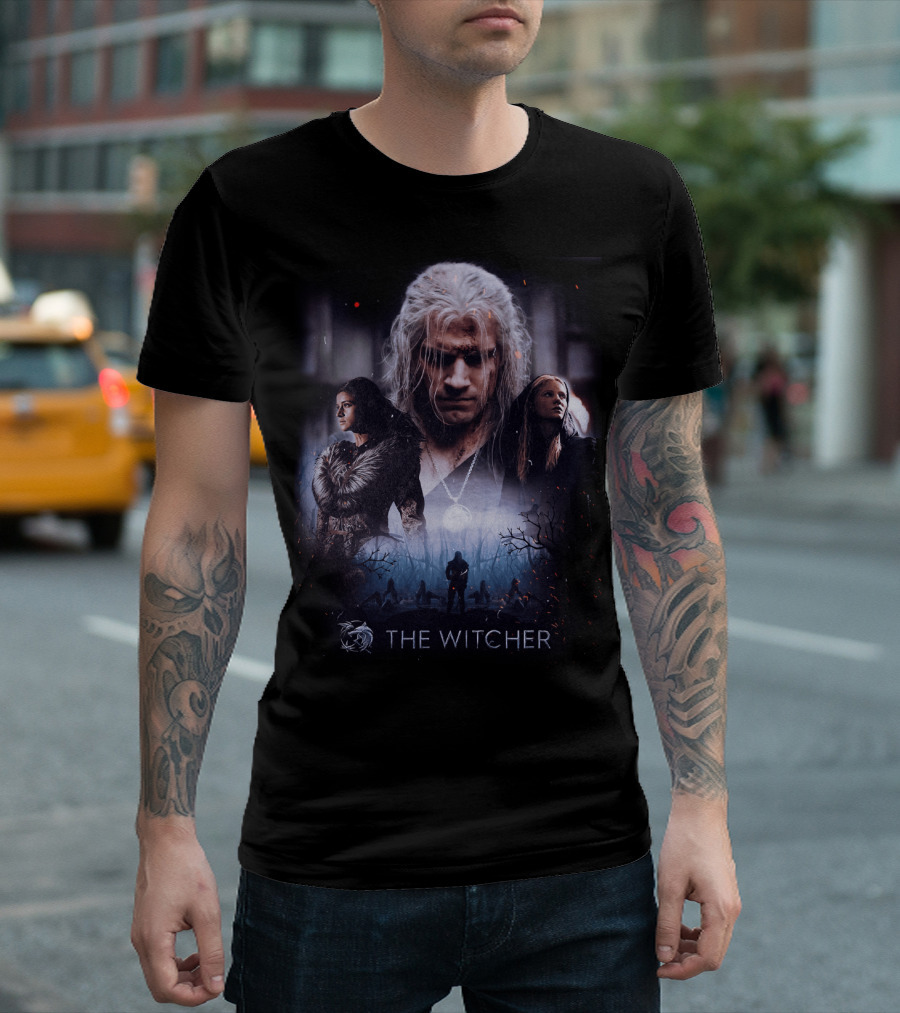 The Witcher Geralt Yennefer Ciri Dark Forest Scene T-Shirt