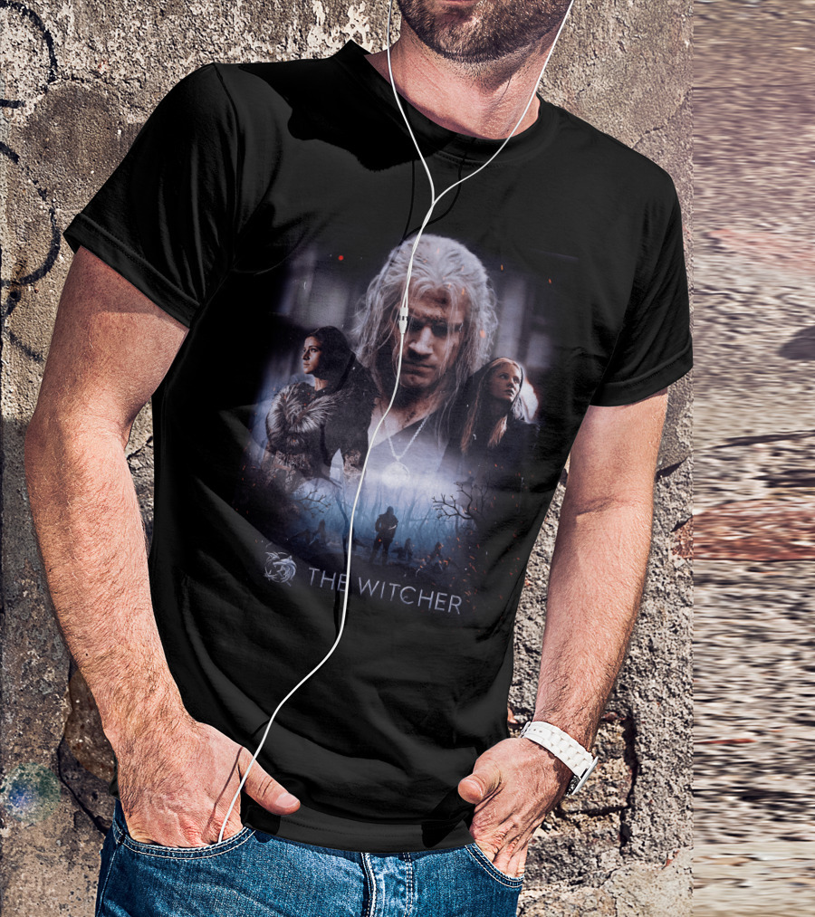 The Witcher Geralt Yennefer Ciri Dark Forest Scene T-Shirt