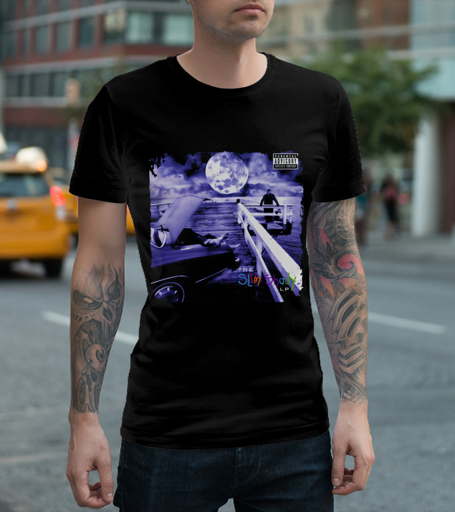 Eminem The Slim Shady LP Explicit Content Dark Purple Pier Moon T-Shirt