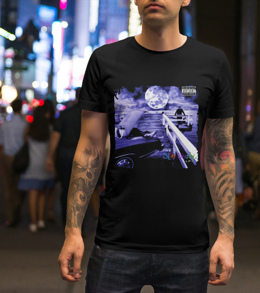 Eminem The Slim Shady LP Explicit Content Dark Purple Pier Moon T-Shirt