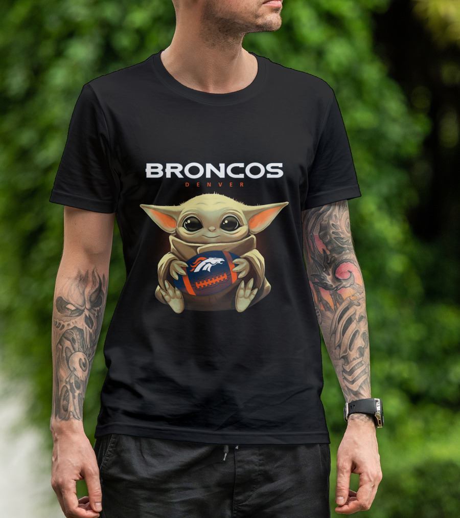 Broncos Denver Baby Yoda Holding Football T-Shirt