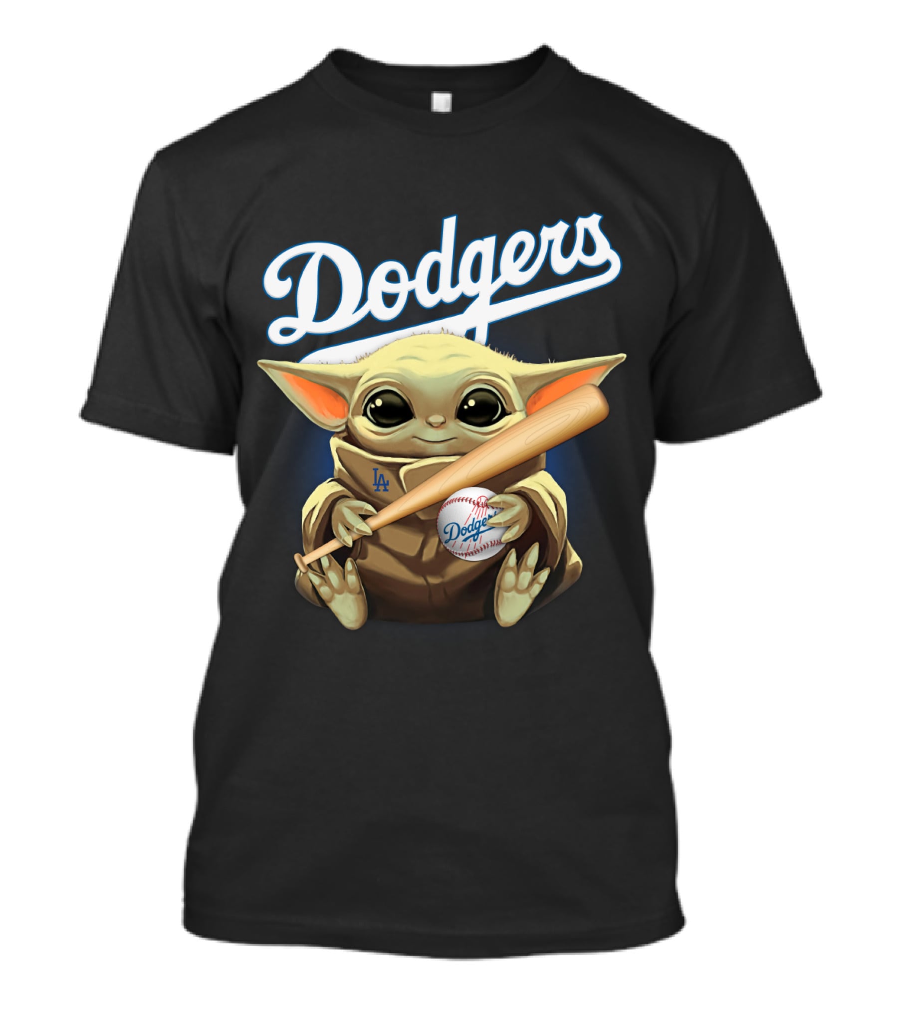 Dodgers Baby Yoda Holding Baseball Bat And Ball T-Shirt