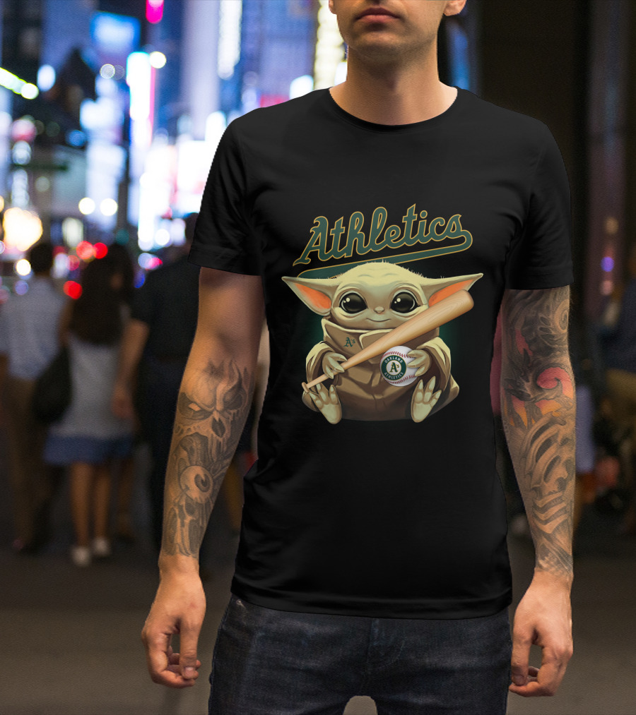 Athletics A's Baseball Baby Yoda Holding Bat And Ball T-Shirt