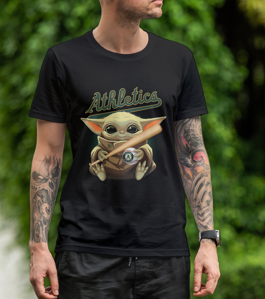 Athletics A's Baseball Baby Yoda Holding Bat And Ball T-Shirt
