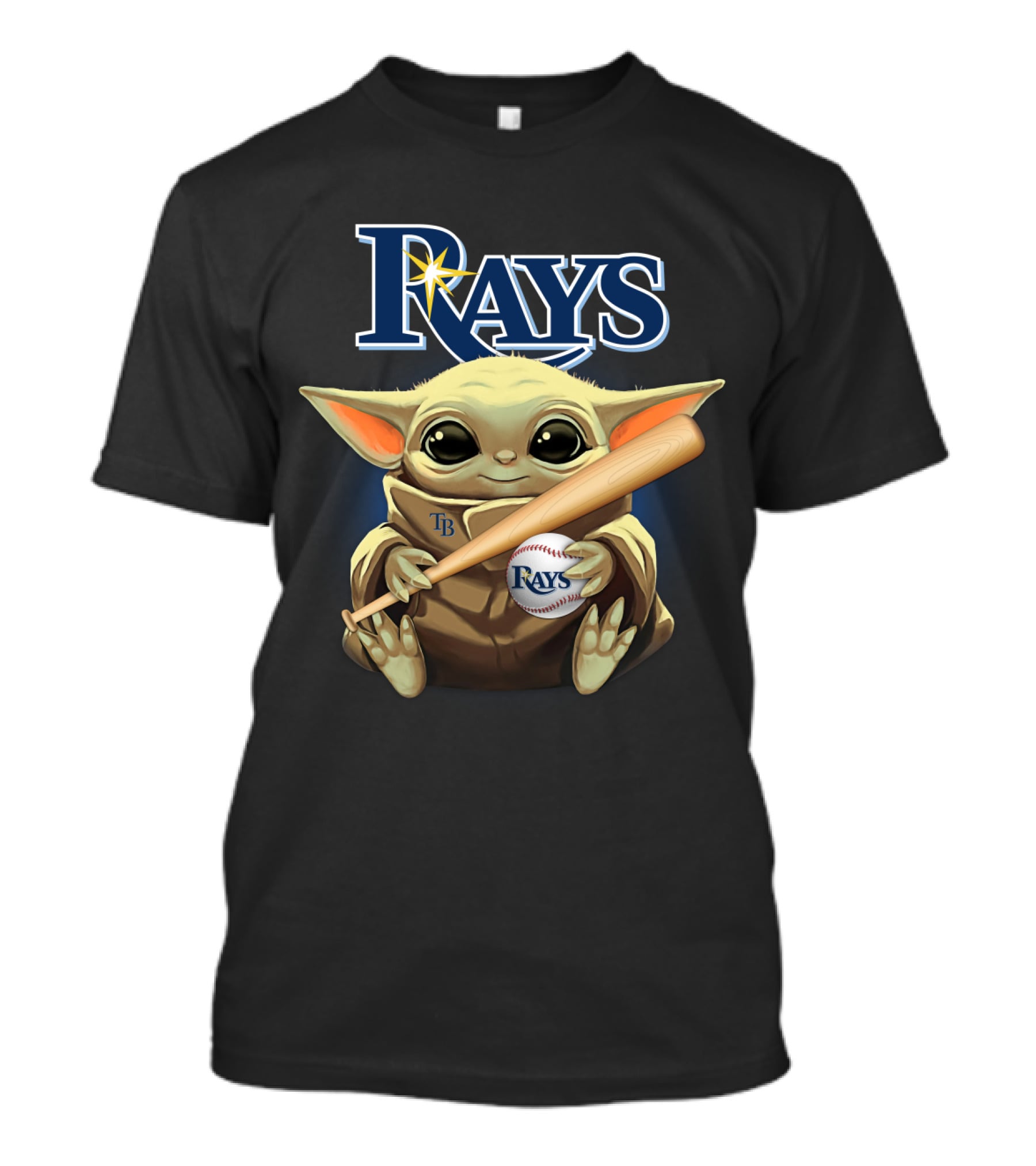Rays Baby Yoda Holding Baseball And Bat With Star Wars Crossover T-Shirt