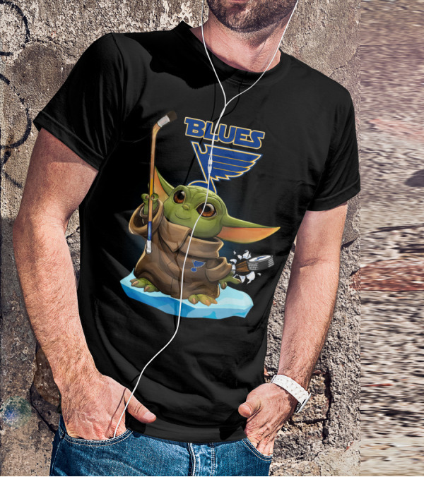 St Louis Blues Baby Yoda Hockey Stick Puck T-Shirt