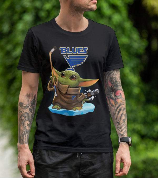 St Louis Blues Baby Yoda Hockey Stick Puck T-Shirt