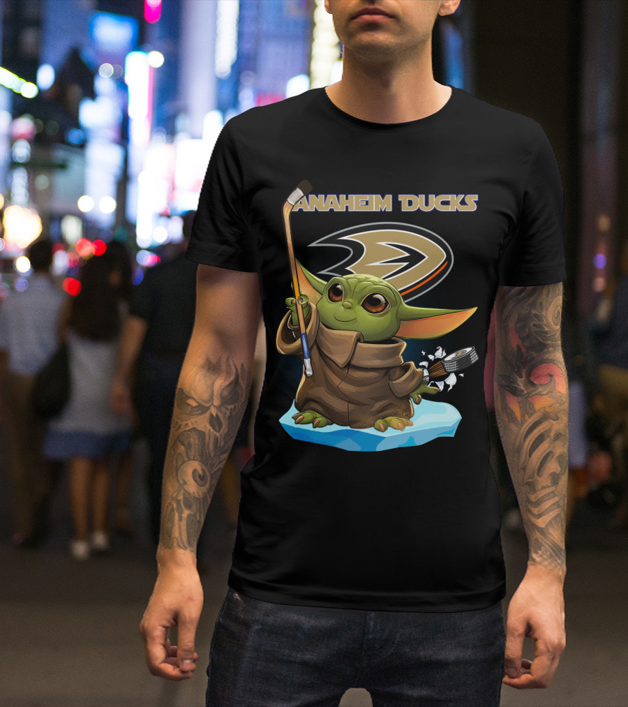 Anaheim Ducks Baby Yoda Hockey Star Wars Crossover Ice Rink Puck T-Shirt