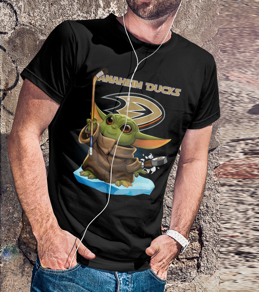 Anaheim Ducks Baby Yoda Hockey Star Wars Crossover Ice Rink Puck T-Shirt