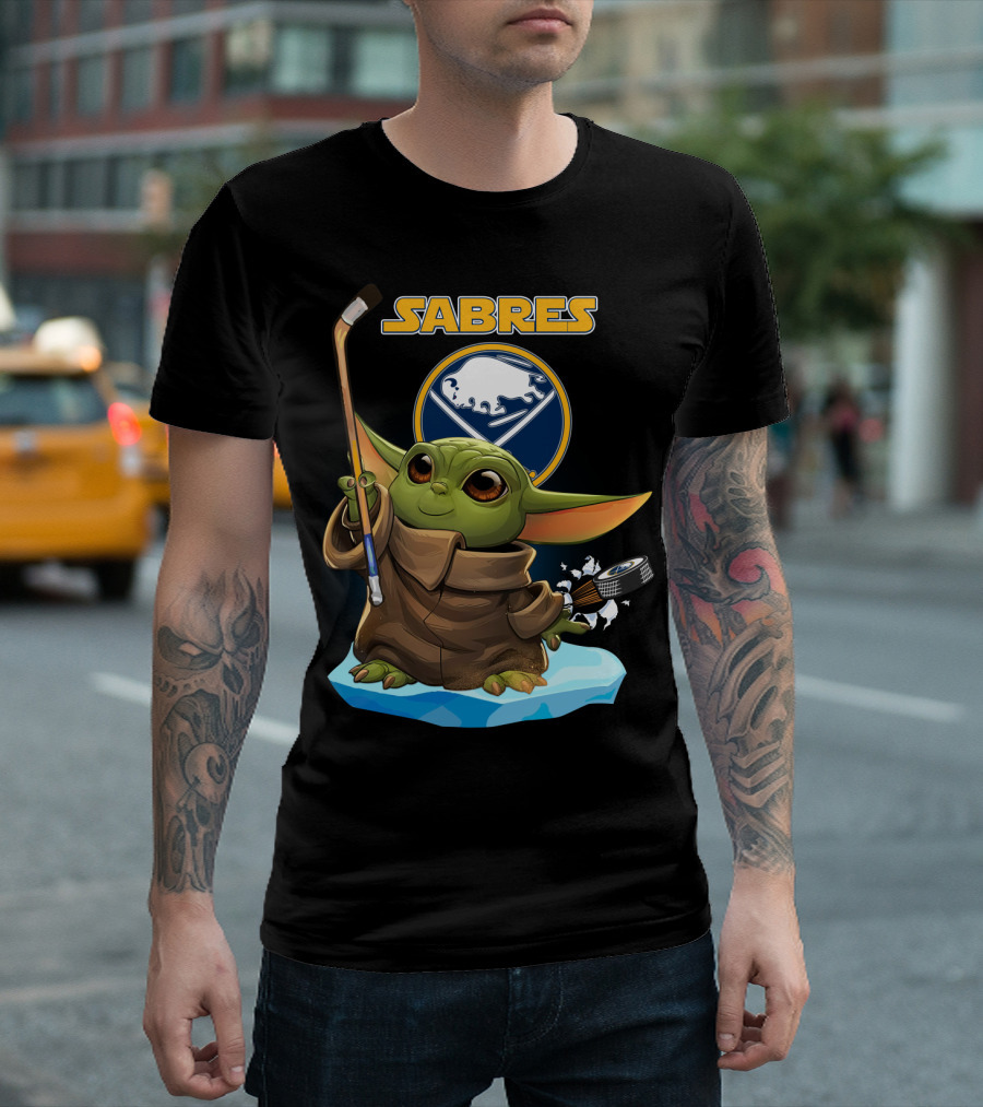 Baby Yoda Sabres Hockey Enthusiast With Buffalo T-Shirt