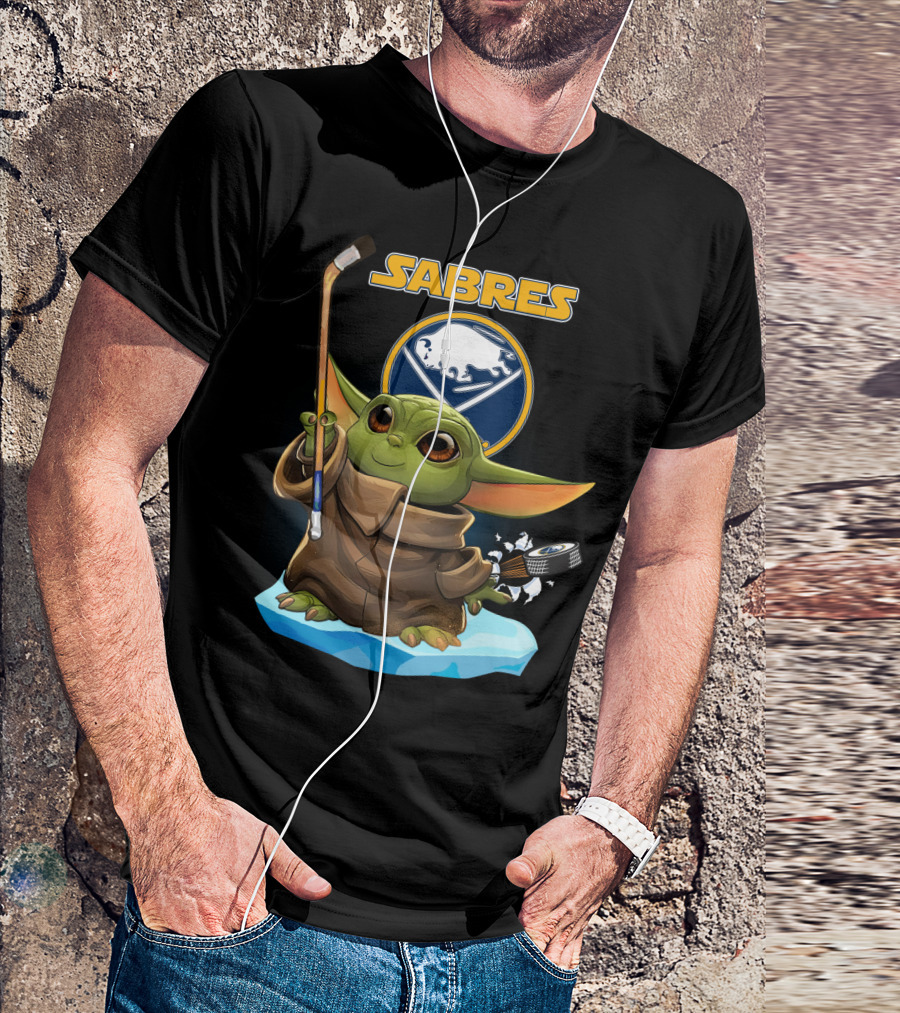 Baby Yoda Sabres Hockey Enthusiast With Buffalo T-Shirt