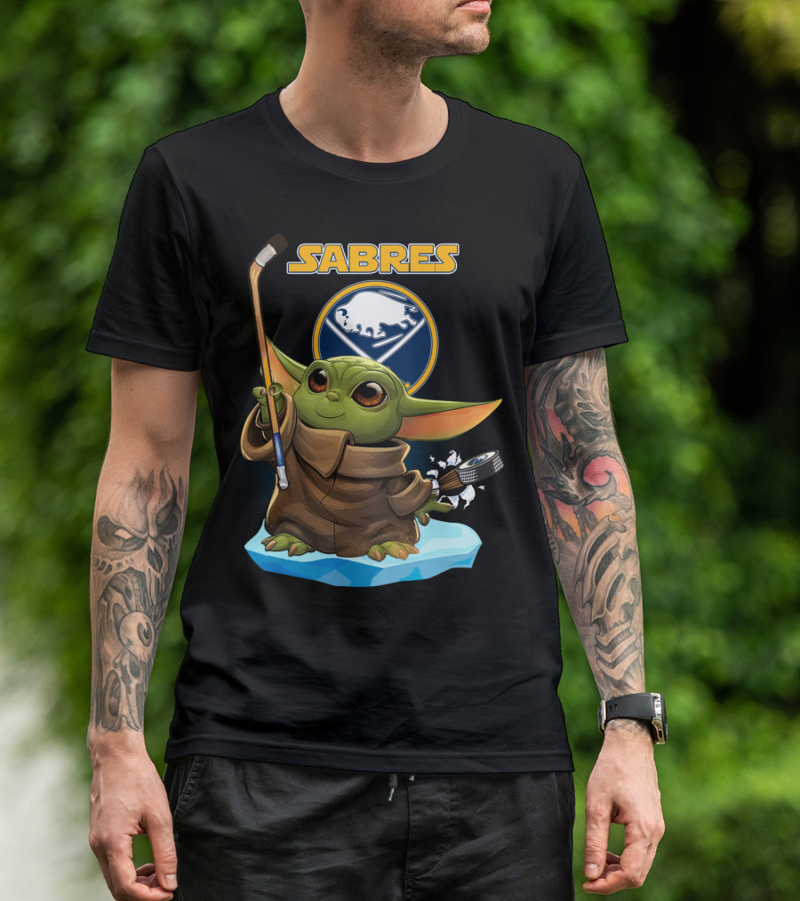 Baby Yoda Sabres Hockey Enthusiast With Buffalo T-Shirt