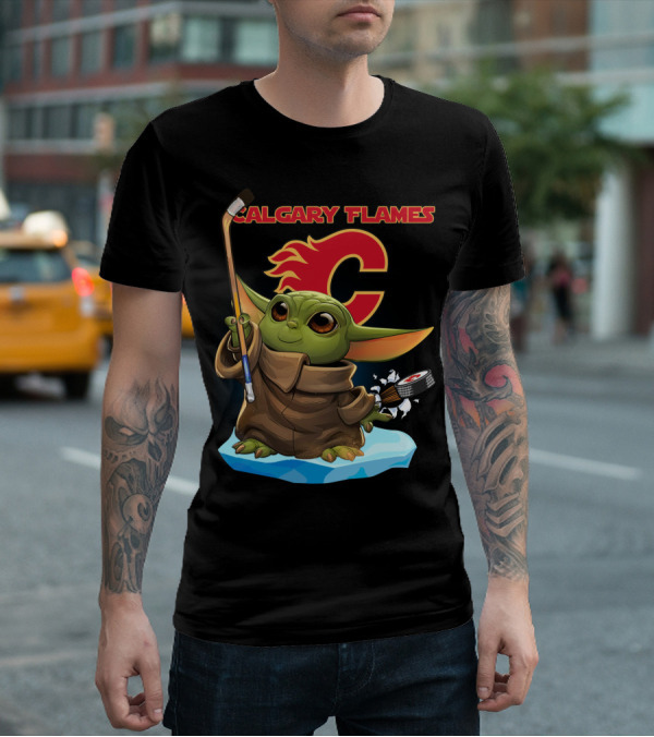 Baby Yoda Calgary Flames Hockey T-Shirt
