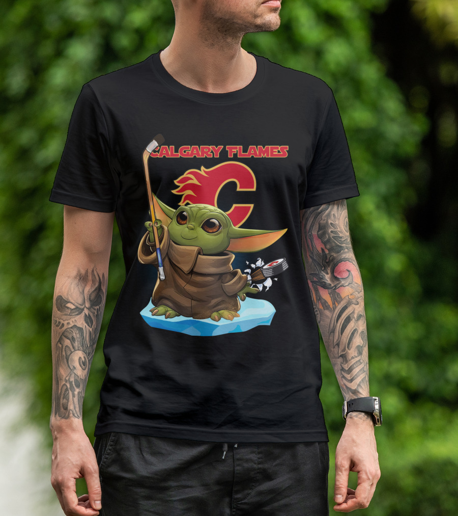 Baby Yoda Calgary Flames Hockey T-Shirt