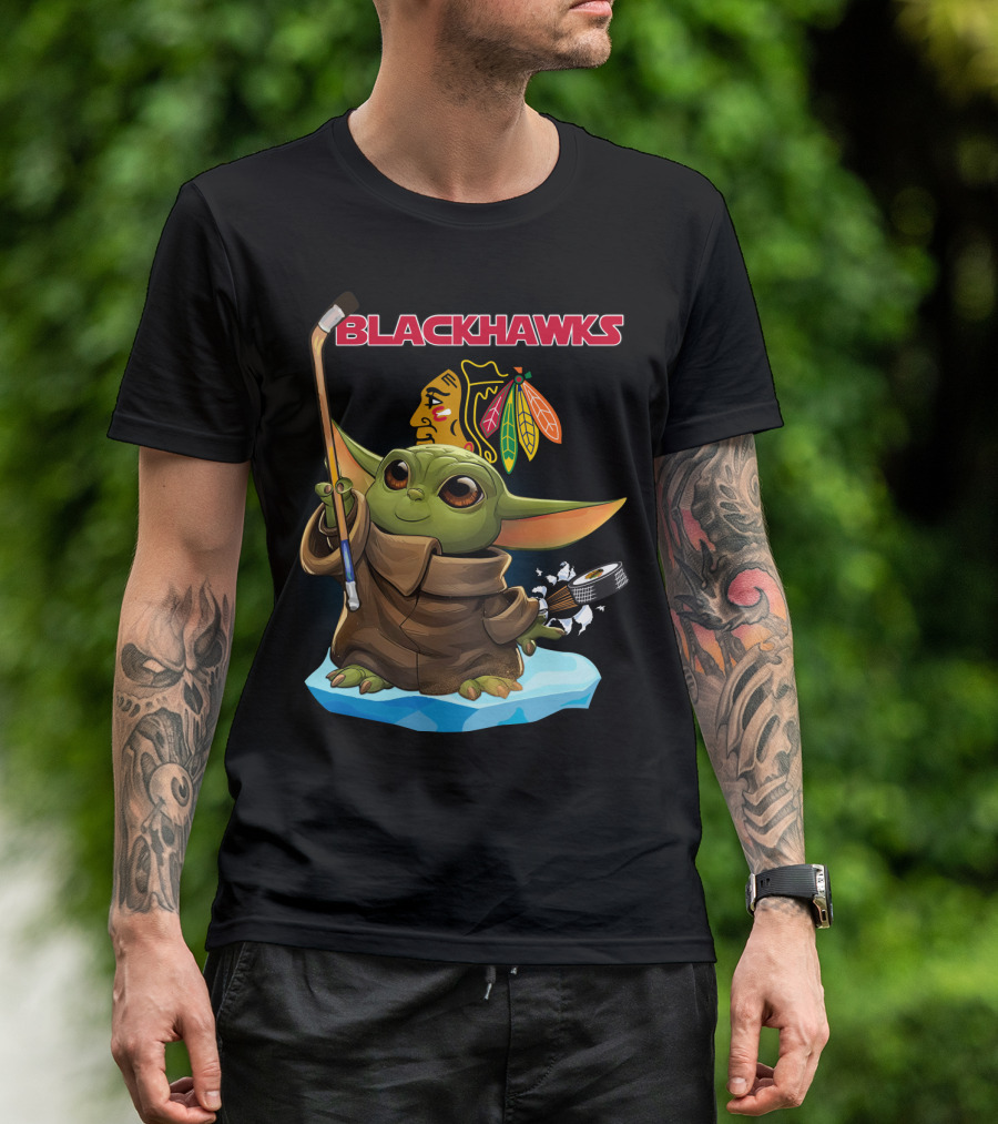 Blackhawks Baby Yoda Hockey Star Wars Character T-Shirt