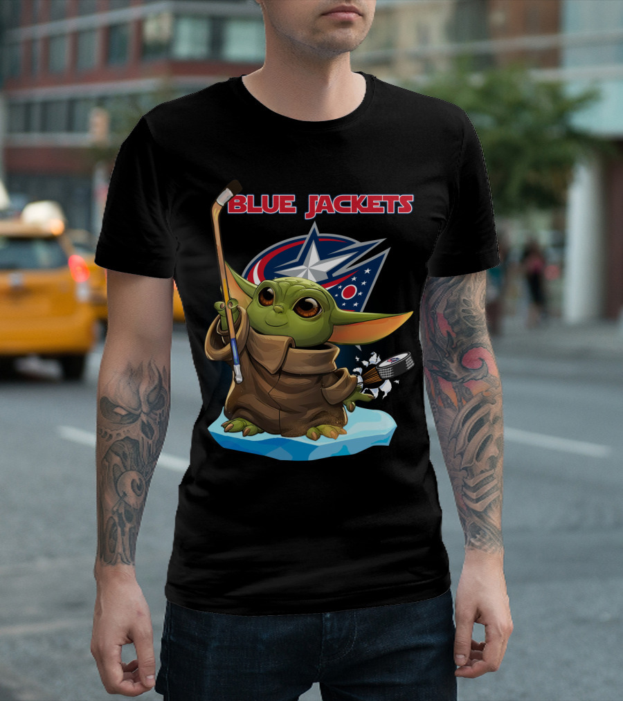 Blue Jackets Baby Yoda Hockey T-Shirt
