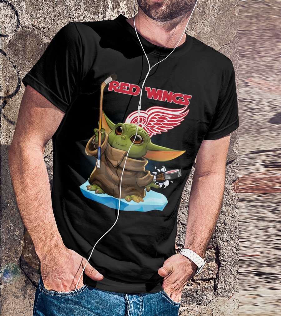 Red Wings Baby Yoda Hockey T-Shirt